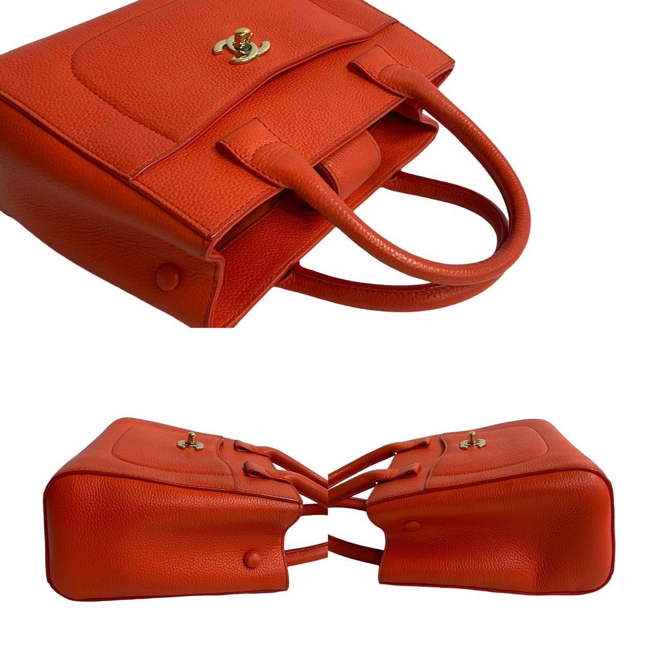 CHANEL Shoulder Bag Matt caviar skin Orange Neo Executive Small