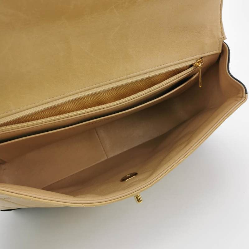 Chanel Matelasse 2.55 Bi-color Beige and Black Lambskin Leather Strap Shoulder Bag, 2000-2002