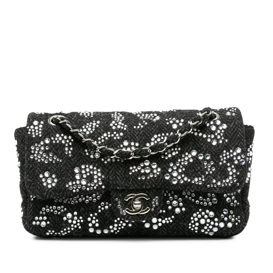 Black Chanel Medium Strass Embellished Tweed Single Flap Shoulder Bag