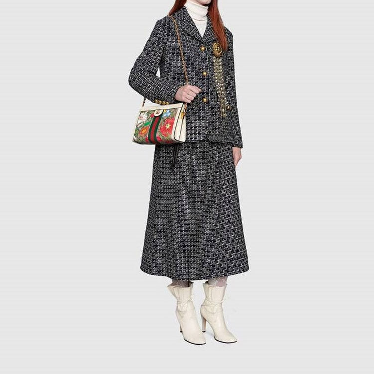 (WMNS) GUCCI Ophidia Flowers Printing Logo Stripe Webbing Canvas Chain Shoulder Messenger Bag Small / White / Multi-Color 503877-HV8AC-9759