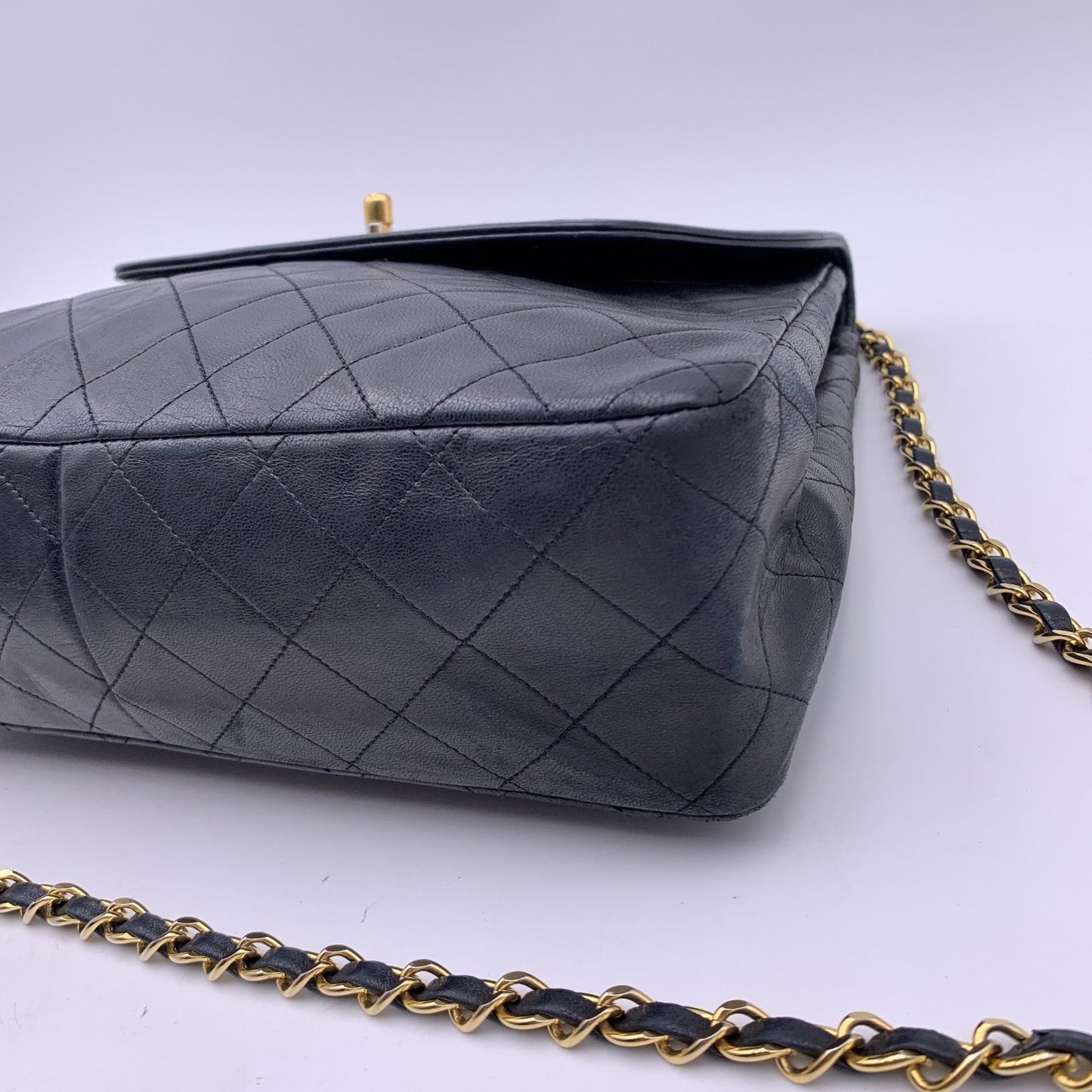 Chanel Vintage Black Quilted Trapeze Flap Shoulder Bag With Wallet