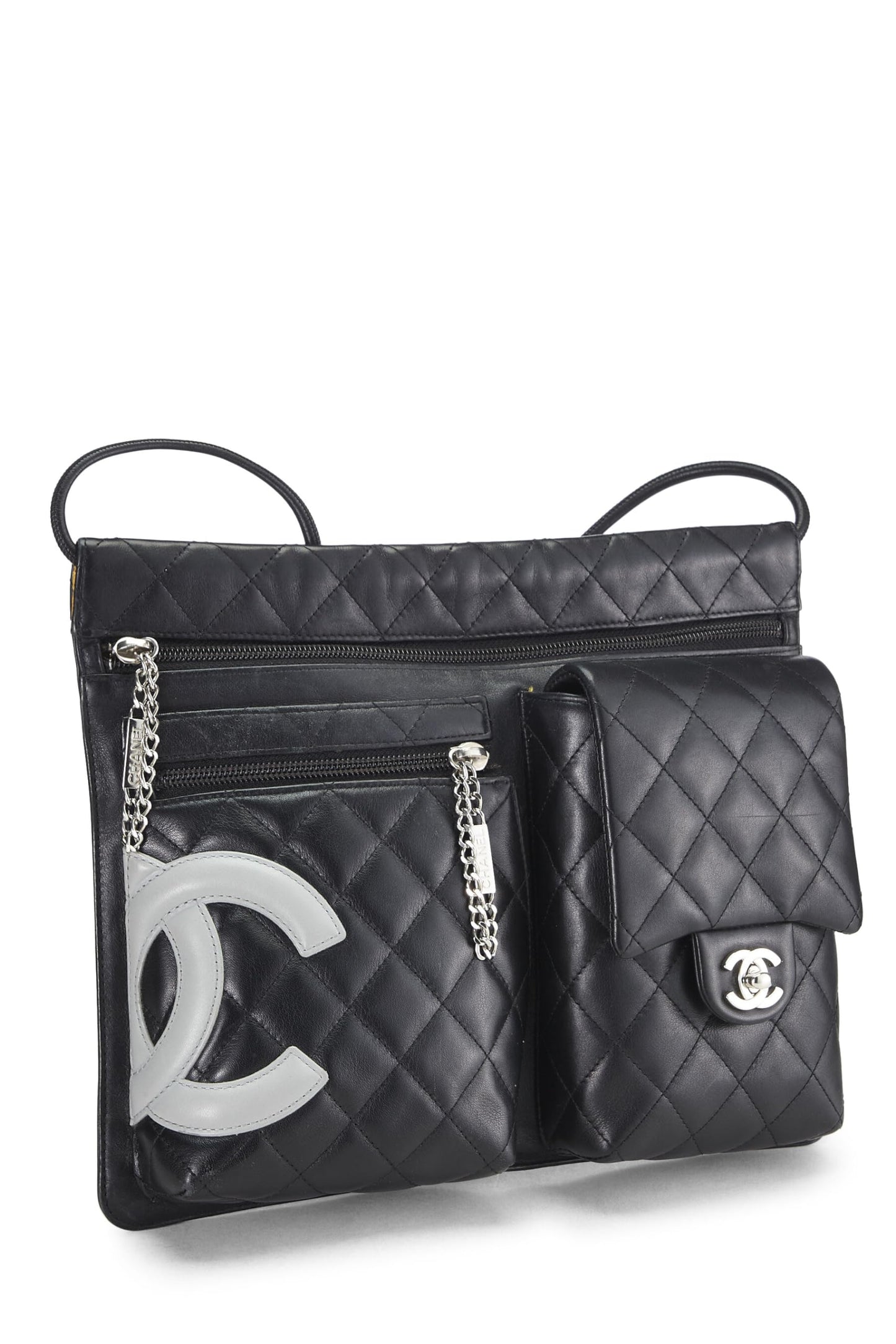 Chanel,  Black Calfskin Cambon Ligne Multi Pocket Shoulder Bag, Black