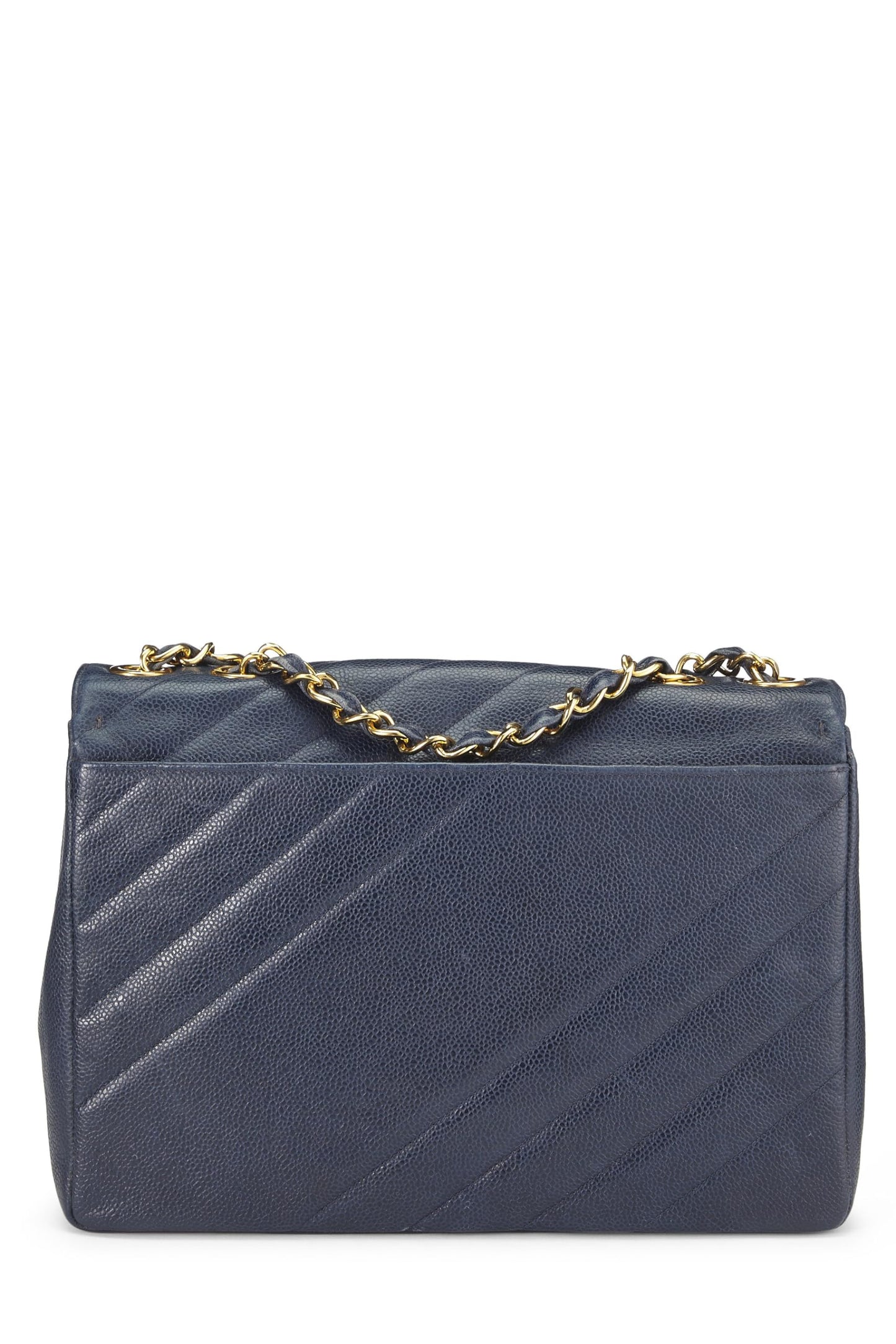 Chanel,  Navy Caviar Diagonal Quilted Shoulder Bag Jumbo, Navy