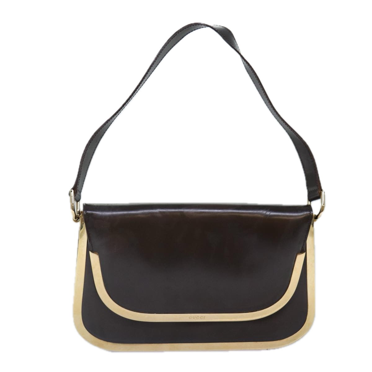 GUCCI Shoulder Bag Leather Gold Brown 001 2058 1764 0 Auth 85409