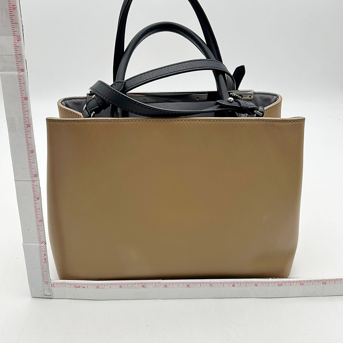 FENDI Vitello Baltico Hypnoteyes Studded Petite 2Jours Tote Cuoio LA14322