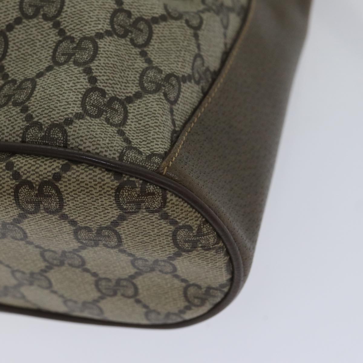 GUCCI GG Supreme Web Sherry Line Shoulder Bag PVC Beige Gold Auth 86046