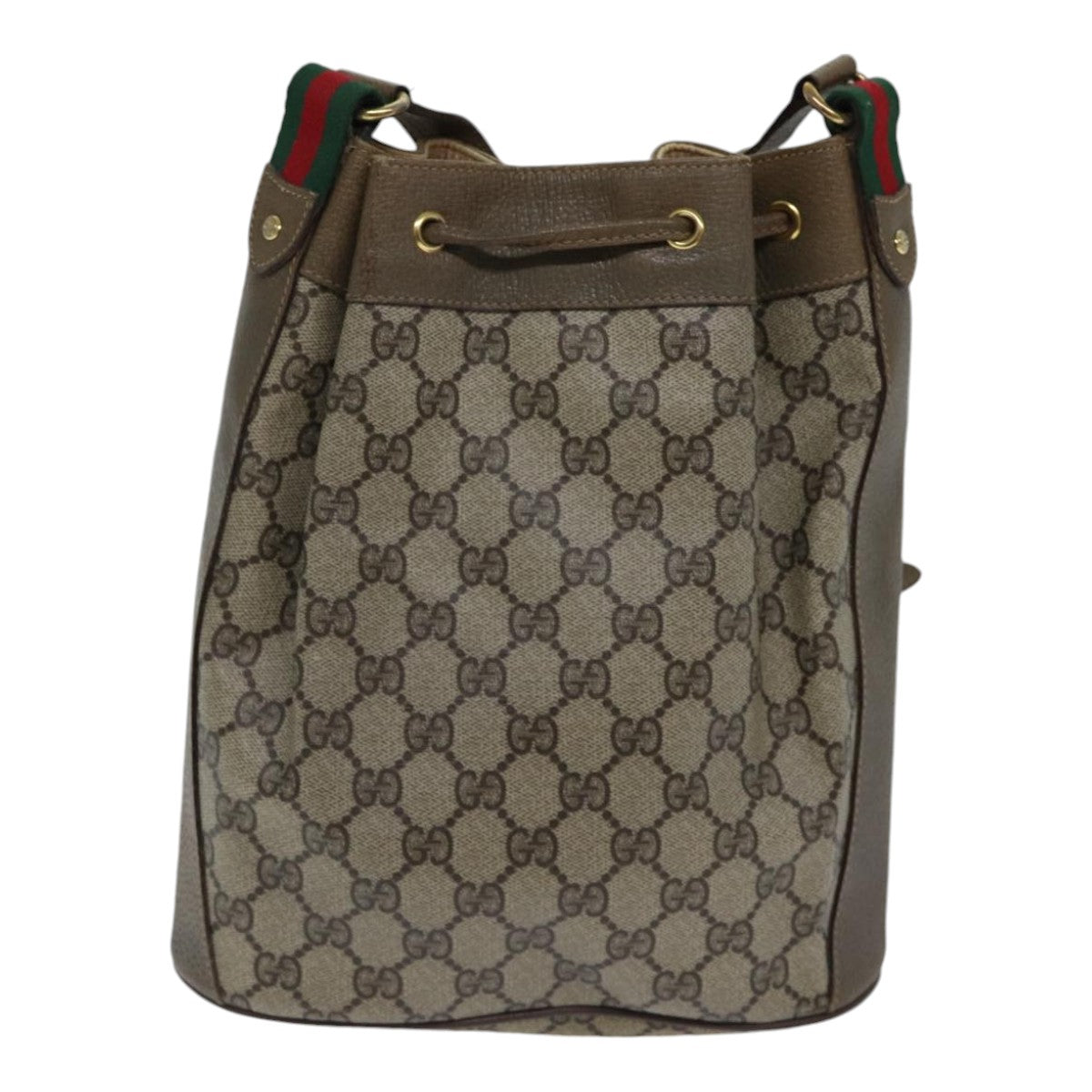 GUCCI GG Supreme Web Sherry Line Shoulder Bag PVC Beige Gold Auth 86046