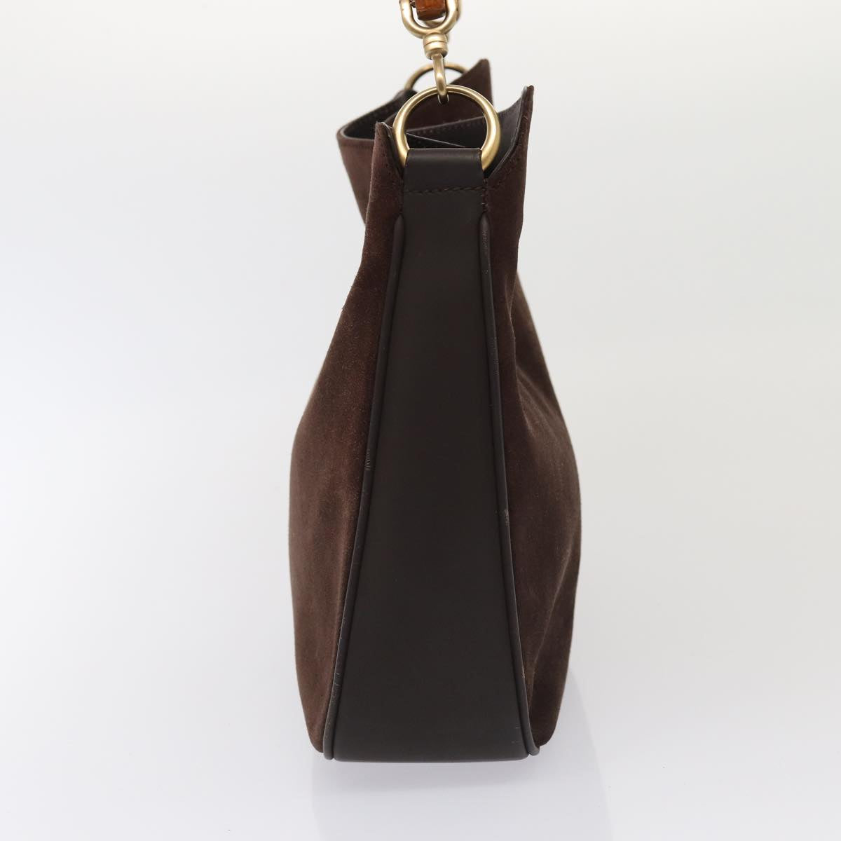 GUCCI Bamboo Shoulder Bag Suede 2way Red Gold 001 1705 1638 Auth 86649