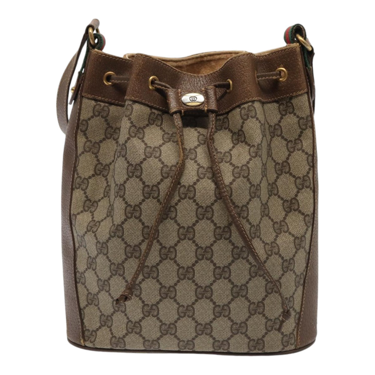 GUCCI GG Supreme Web Sherry Line Shoulder Bag Beige Gold 41 02 034 Auth 86914