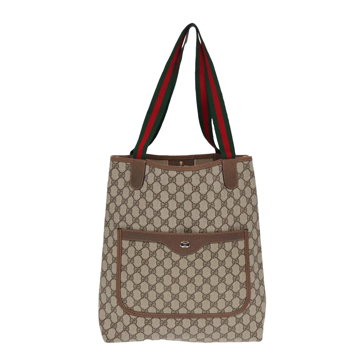 GUCCI GG Supreme Web Sherry Line Tote Bag PVC Leather Beige 39 02 003 Auth 87281
