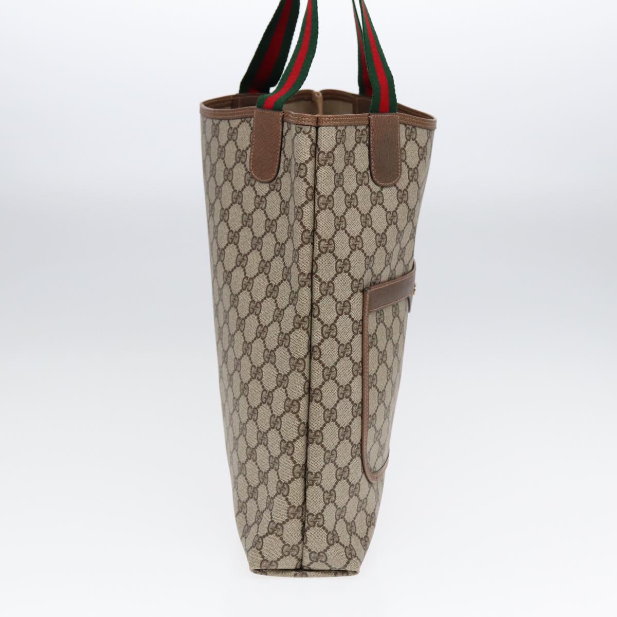 GUCCI GG Supreme Web Sherry Line Tote Bag PVC Leather Beige 39 02 003 Auth 87281
