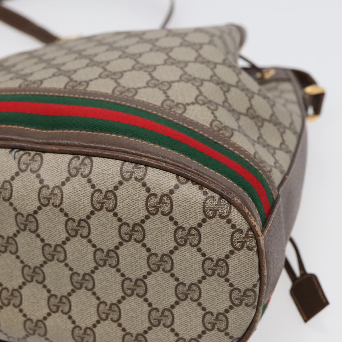 GUCCI GG Supreme Web Sherry Line Shoulder Bag Beige Gold 001 164 0933 Auth 88150
