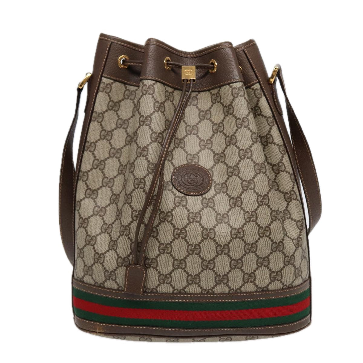 GUCCI GG Supreme Web Sherry Line Shoulder Bag Beige Gold 001 164 0933 Auth 88150