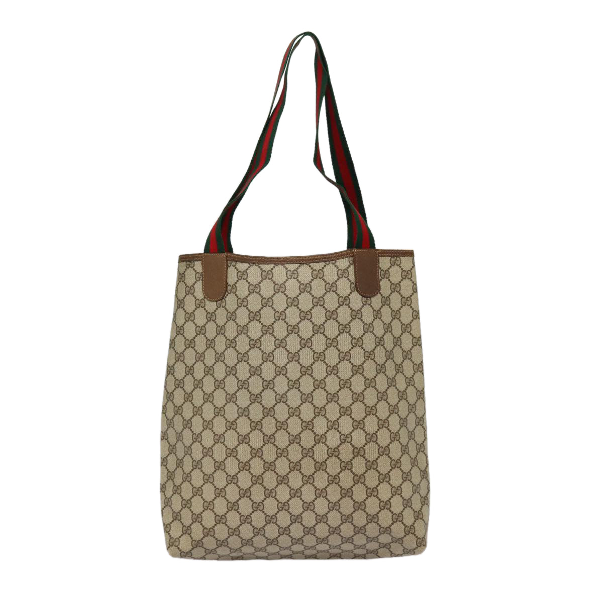 GUCCI GG Supreme Web Sherry Line Tote Bag PVC Beige Red 39 02 003 Auth 88151