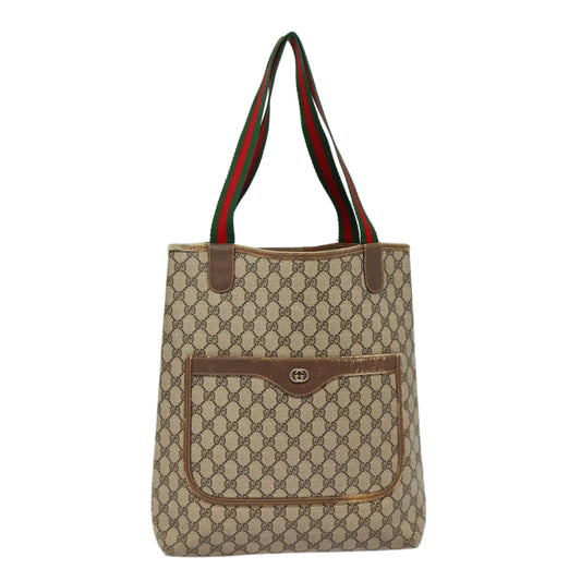 GUCCI GG Supreme Web Sherry Line Tote Bag PVC Beige Red 40 02 003 Auth 88153