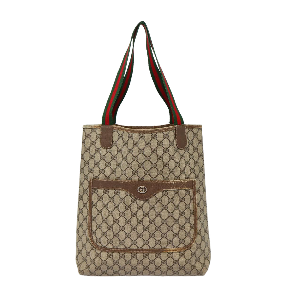 GUCCI GG Supreme Web Sherry Line Tote Bag PVC Beige Red 40 02 003 Auth 88153