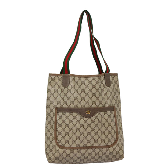 GUCCI GG Supreme Web Sherry Line Tote Bag PVC Beige Red 39 02 003 Auth 88154