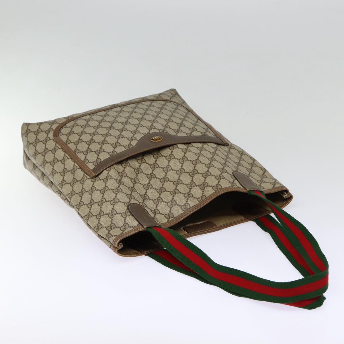 GUCCI GG Supreme Web Sherry Line Tote Bag PVC Beige Red 39 02 003 Auth 88154