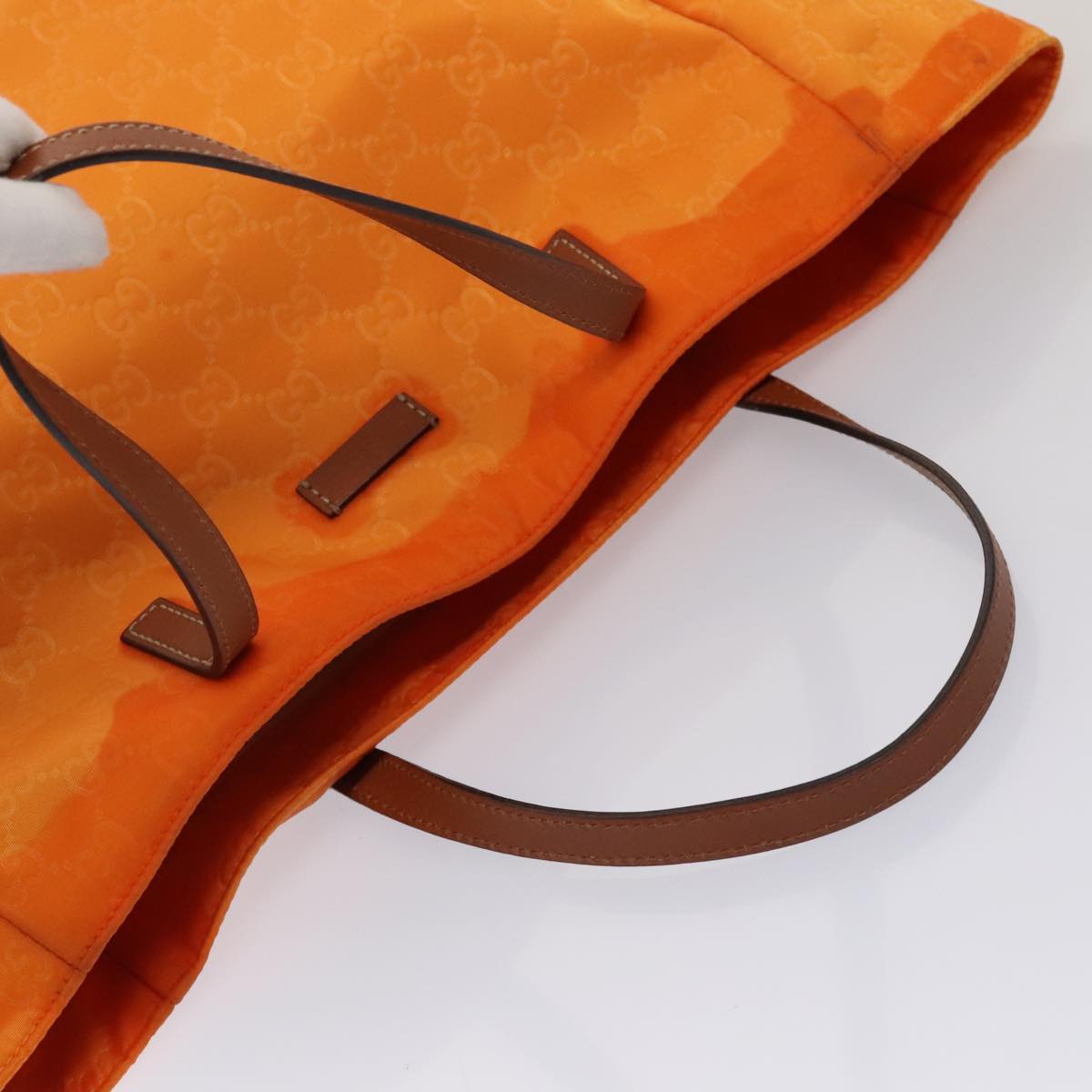 GUCCI GG Canvas Tote Bag Nylon Orange Silver 282439 Auth 88179