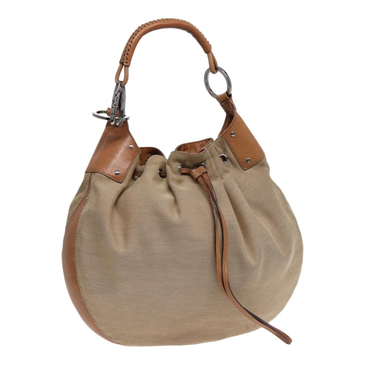 GUCCI Shoulder Bag Canvas Leather Beige Brown Silver 109210 Auth 88498