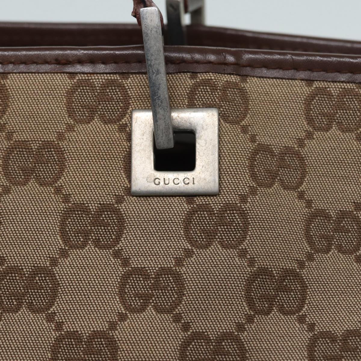 GUCCI GG Canvas Tote Bag Beige Silver 002 1098 Auth 88521