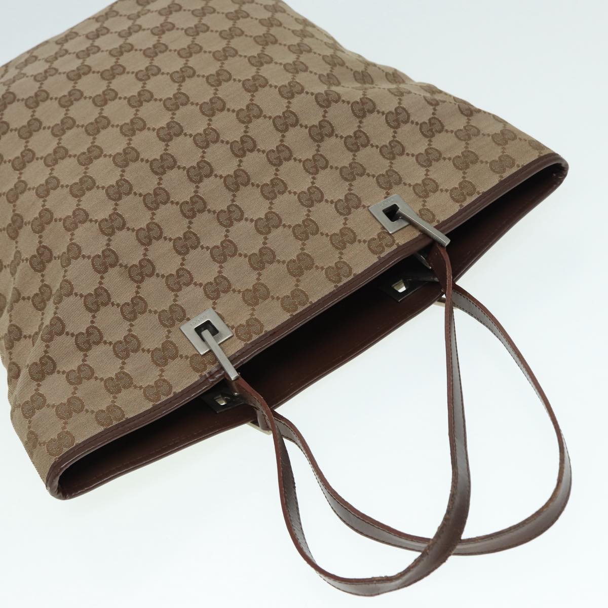 GUCCI GG Canvas Tote Bag Beige Silver 002 1098 Auth 88521