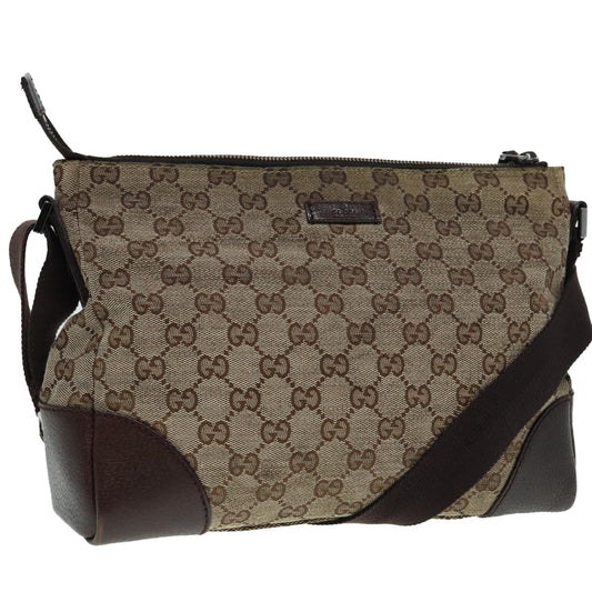GUCCI GG Canvas Shoulder Bag Beige Silver 114273 Auth 88548