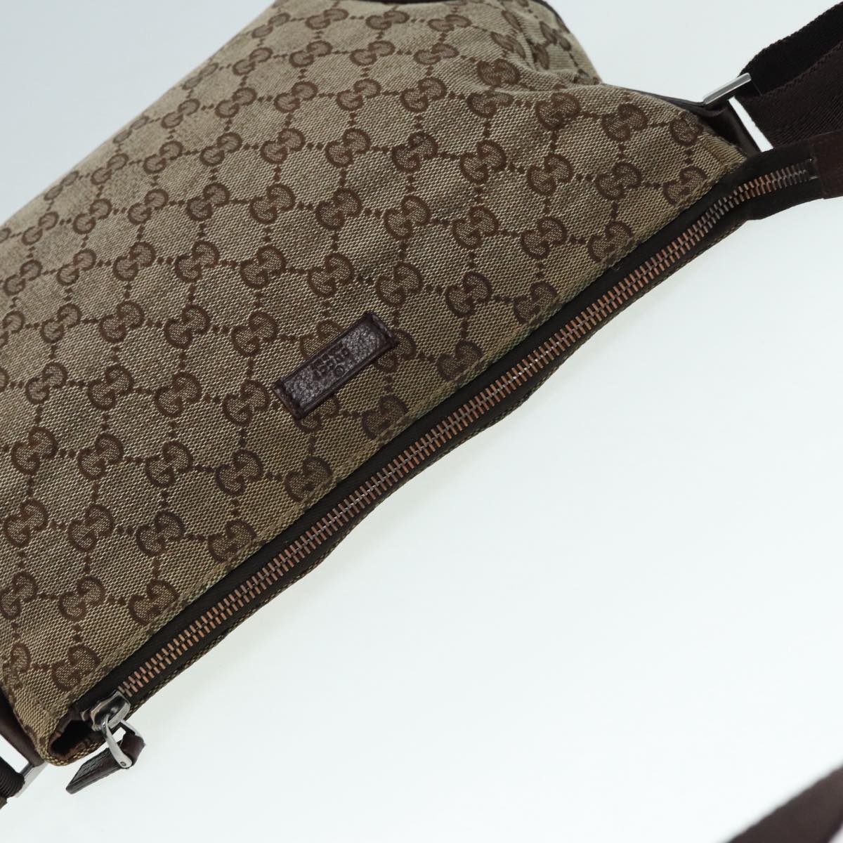 GUCCI GG Canvas Shoulder Bag Beige Silver 114273 Auth 88548