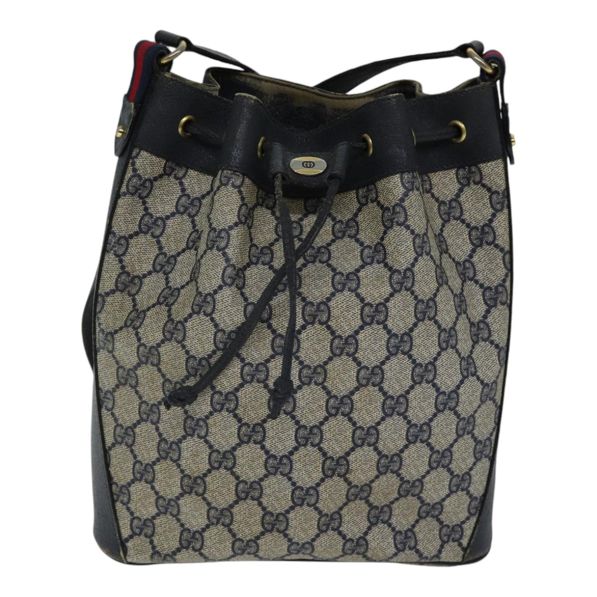 GUCCI GG Supreme Sherry Line Shoulder Bag PVC Navy Gold Red 14 02 034 Auth 88611