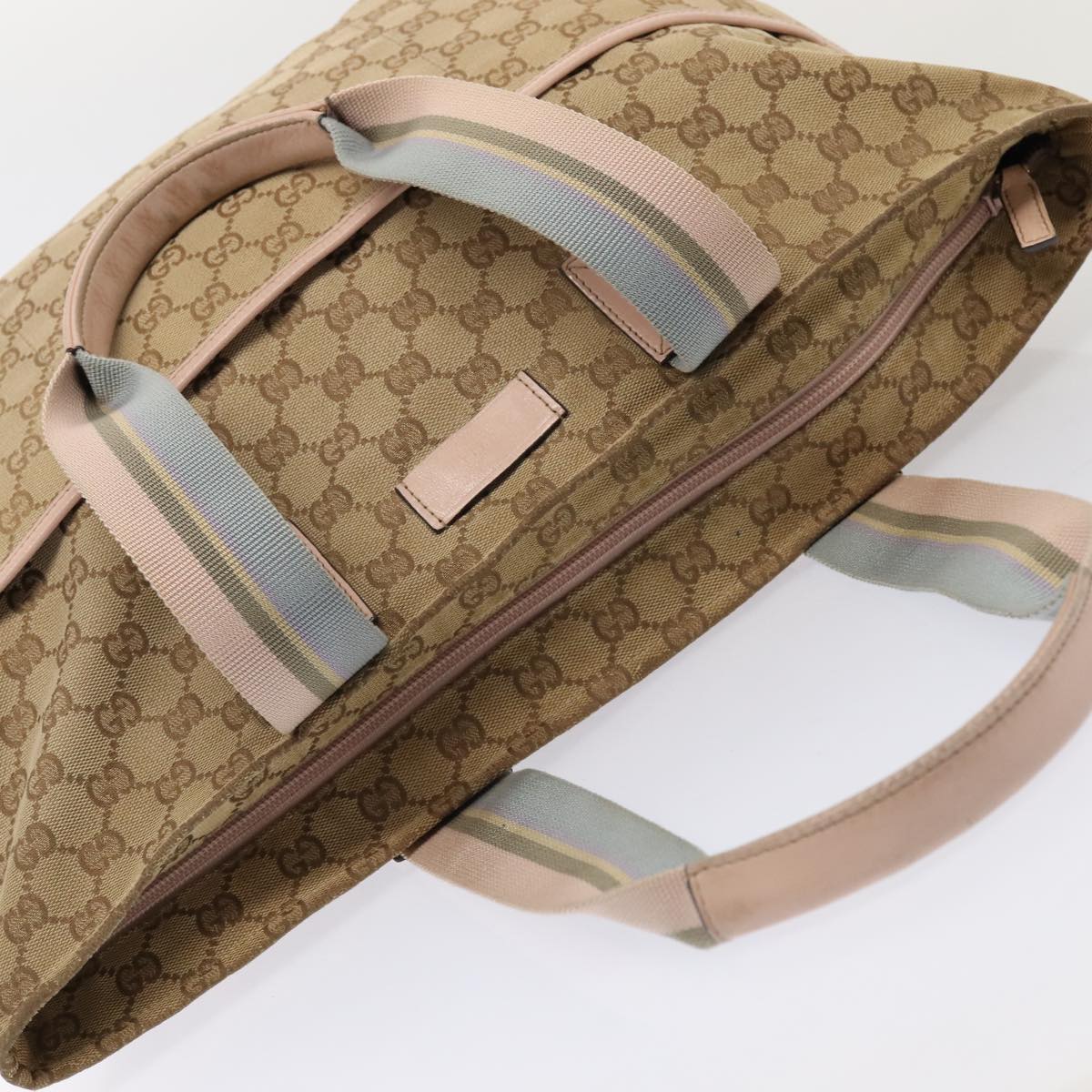 GUCCI GG Canvas Tote Bag Beige Silver 155524 Auth 88661