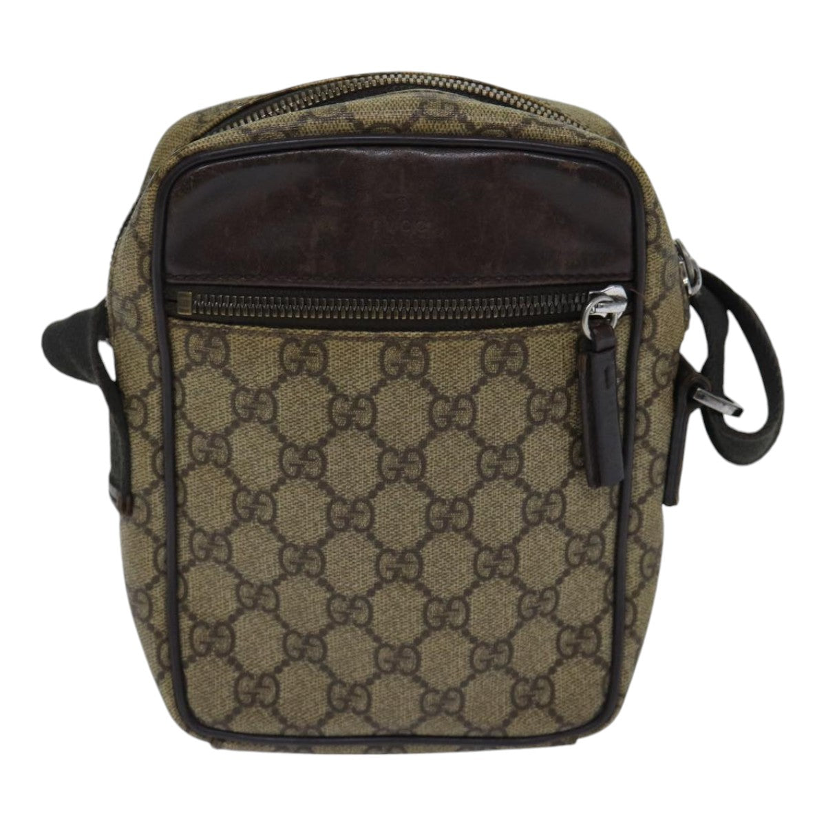 GUCCI GG Supreme Shoulder Bag PVC Leather Beige Silver 101680 Auth 88680