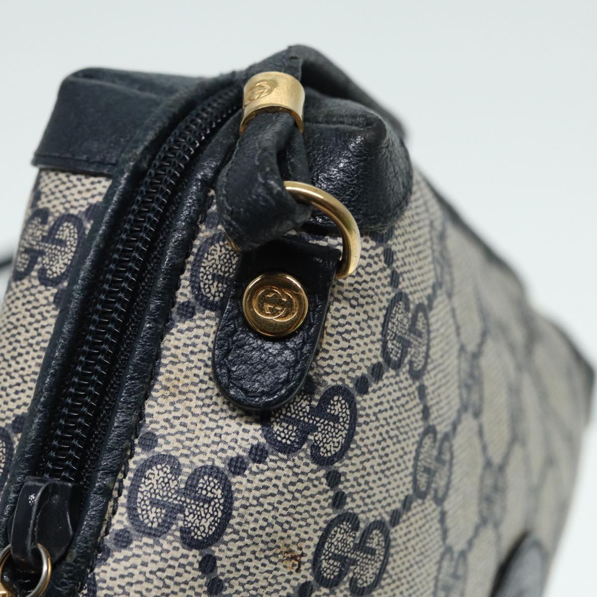 GUCCI GG Supreme Shoulder Bag PVC Leather Navy Gold 007 58 0093 Auth 88691