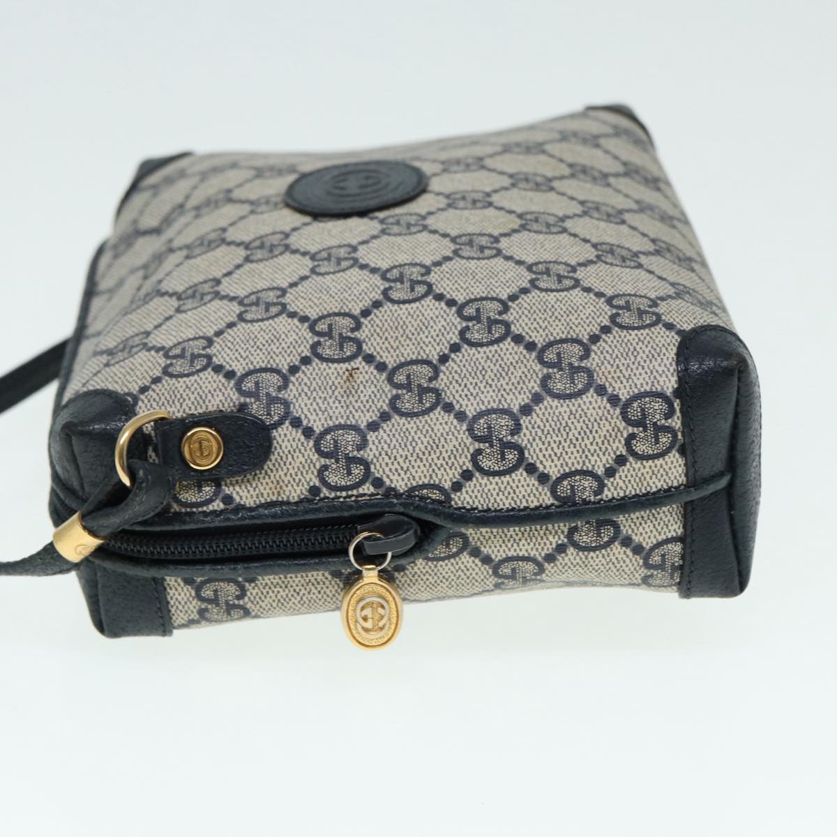 GUCCI GG Supreme Shoulder Bag PVC Leather Navy Gold 007 58 0093 Auth 88691