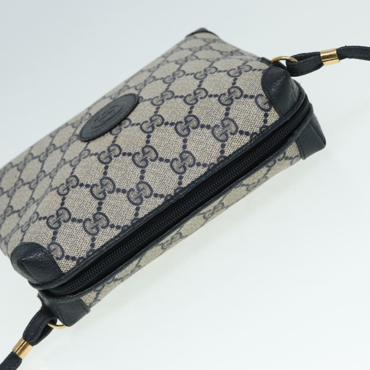 GUCCI GG Supreme Shoulder Bag PVC Leather Navy Gold 007 58 0093 Auth 88691