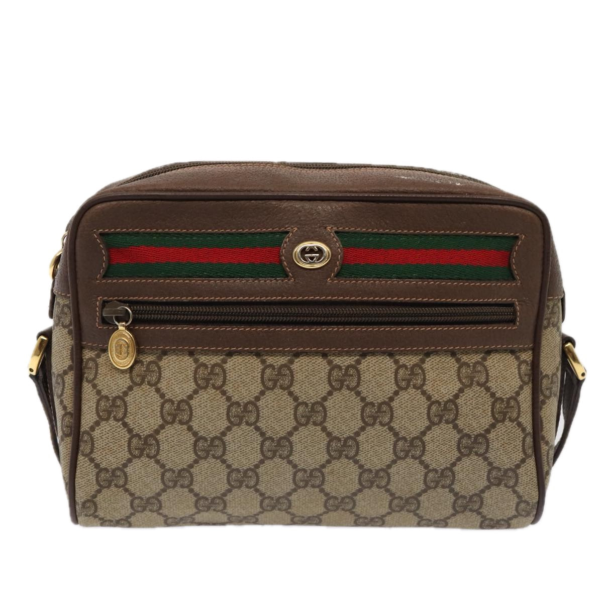 GUCCI GG Supreme Web Sherry Line Shoulder Bag PVC Beige Gold Auth 88744