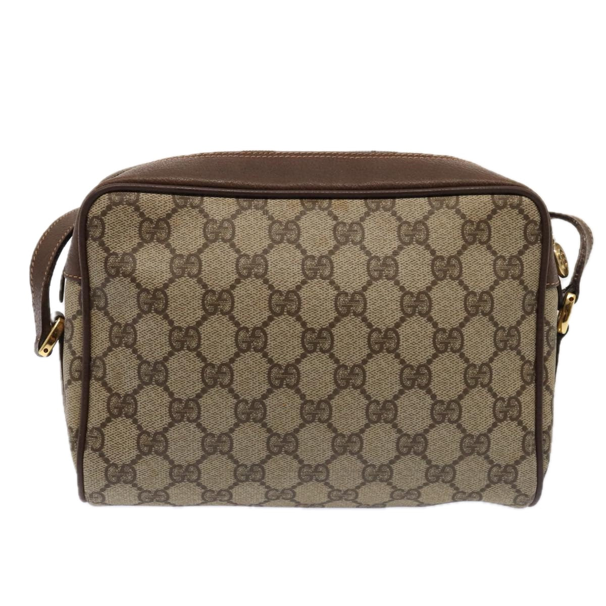 GUCCI GG Supreme Web Sherry Line Shoulder Bag PVC Beige Gold Auth 88744