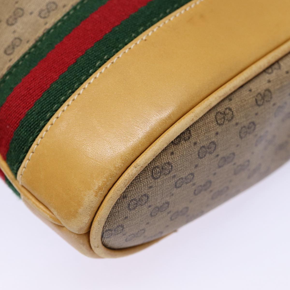 GUCCI Micro GG Canvas Web Sherry Line Shoulder Bag Beige Gold Auth 88776