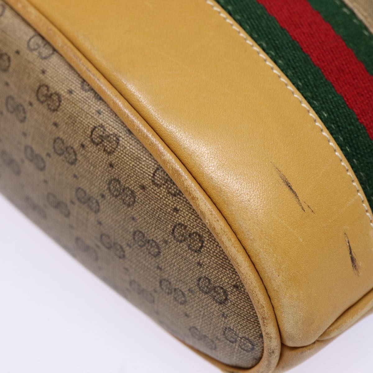 GUCCI Micro GG Canvas Web Sherry Line Shoulder Bag Beige Gold Auth 88776