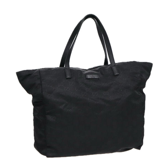 GUCCI GG Canvas Tote Bag Nylon Black Gold 282439 Auth 89135