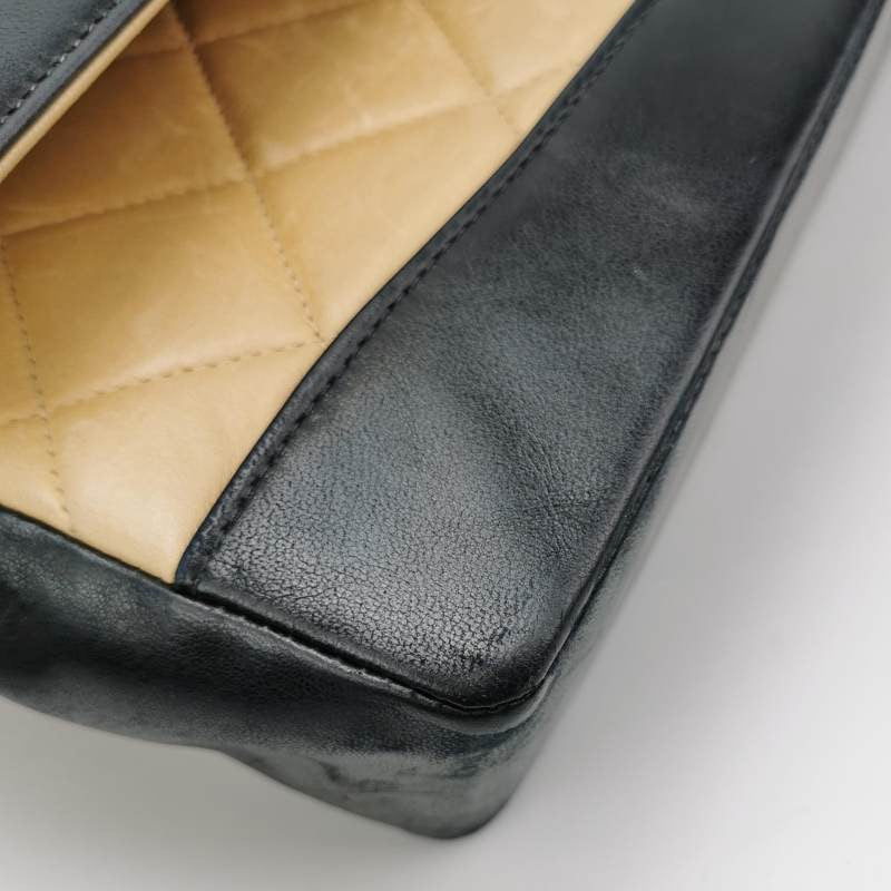 Chanel Matelasse 2.55 Bi-color Beige and Black Lambskin Leather Strap Shoulder Bag, 2000-2002