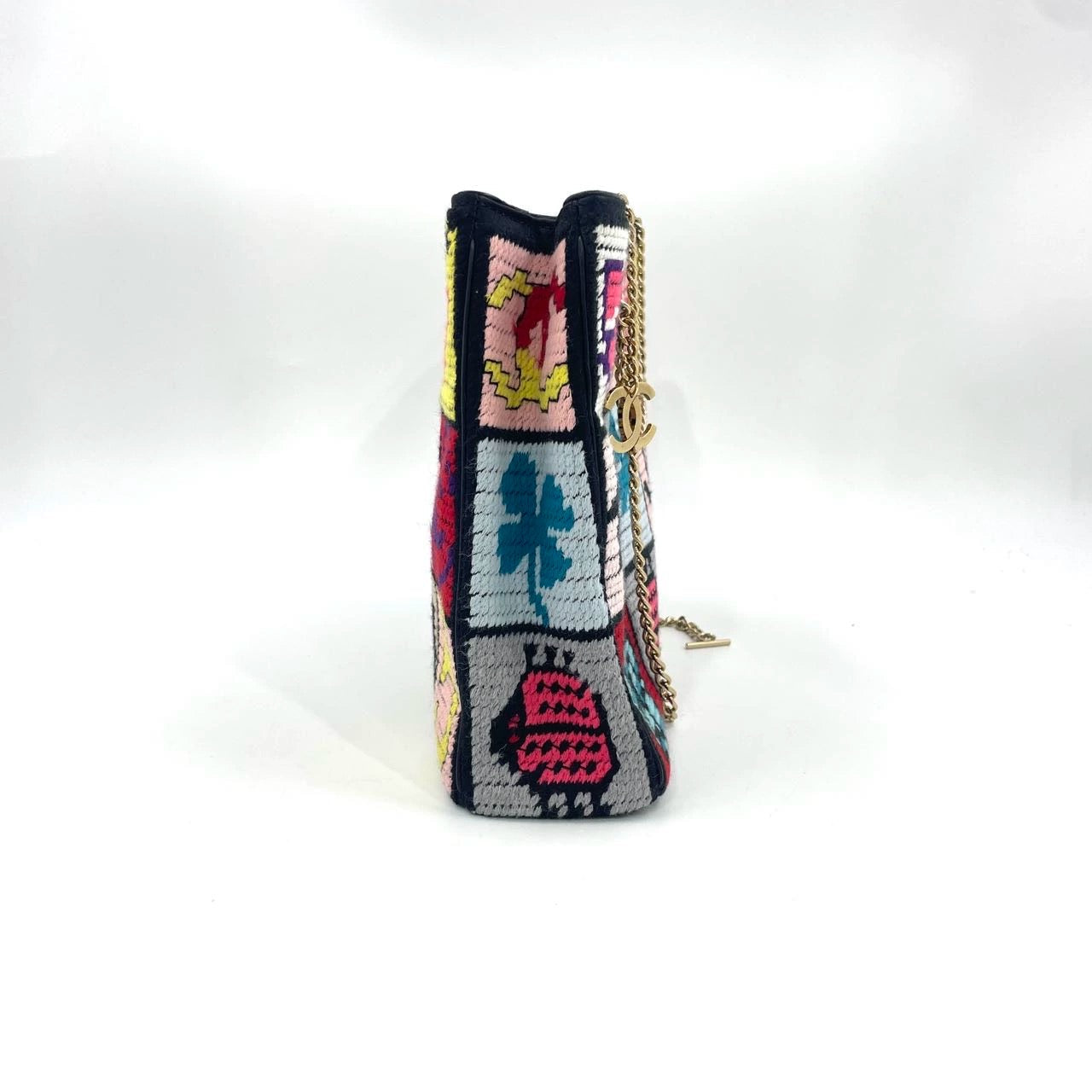 Rare Chanel Precious Symbols Needlepoint Shoulder Bag Shopper Tote