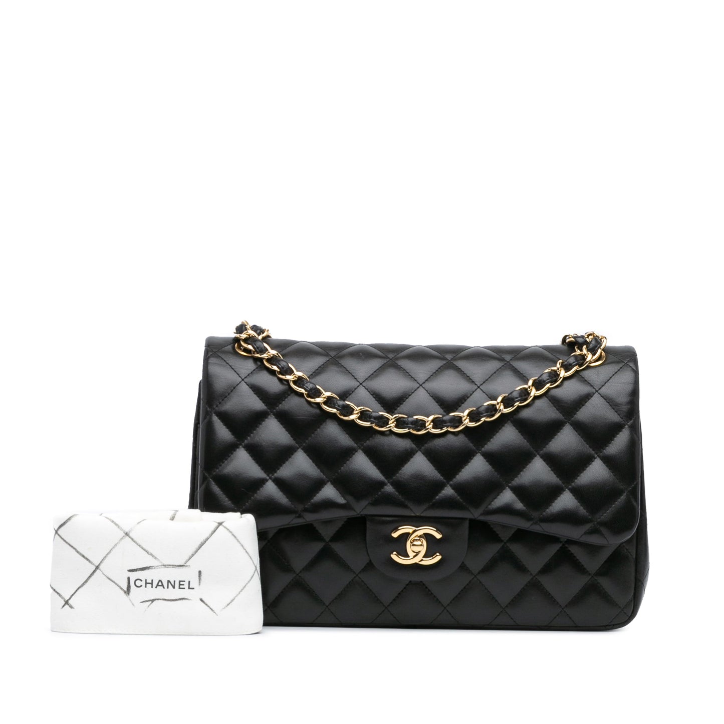 Black Chanel Jumbo Classic Lambskin Double Flap Shoulder Bag