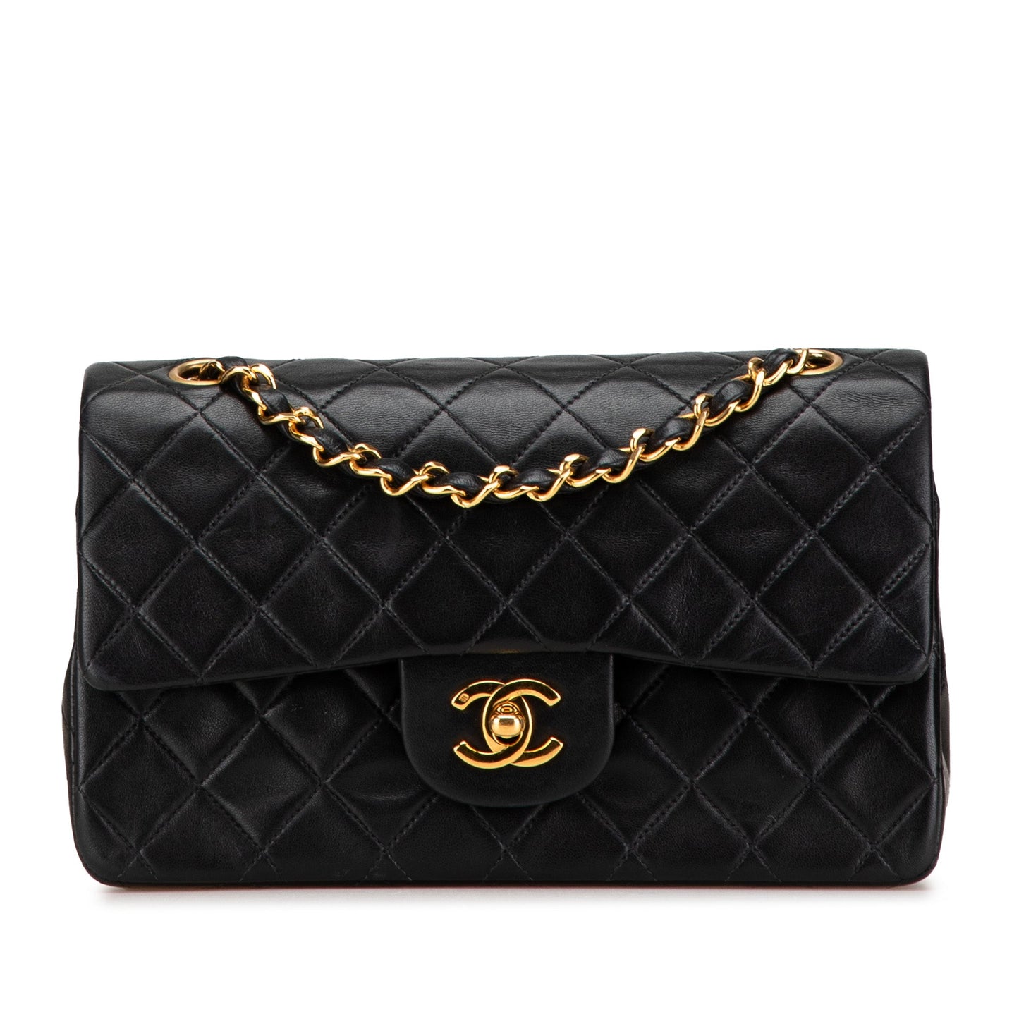 Black Chanel Small Classic Lambskin Double Flap Shoulder Bag