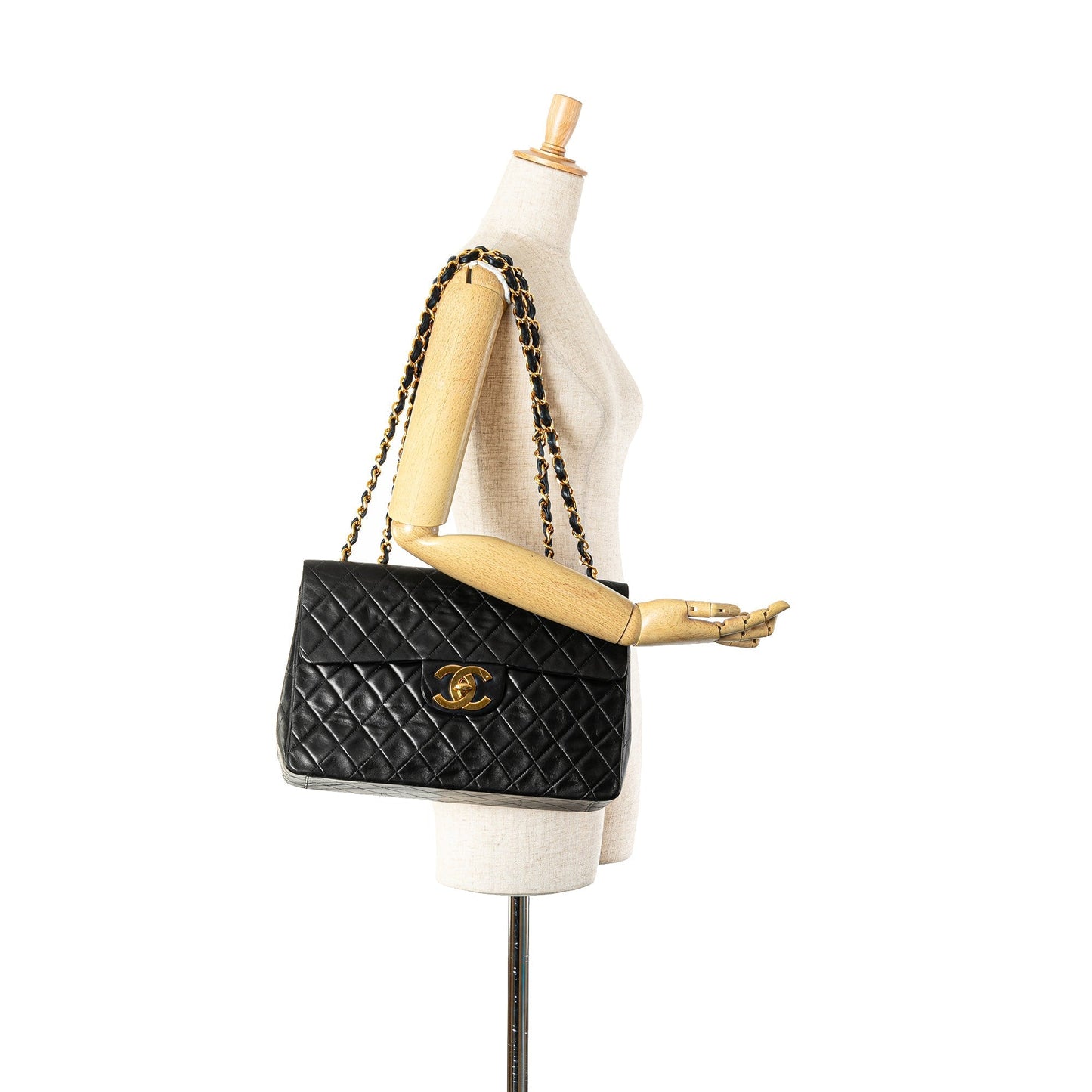 Black Chanel Maxi XL Classic Lambskin Single Flap Shoulder Bag