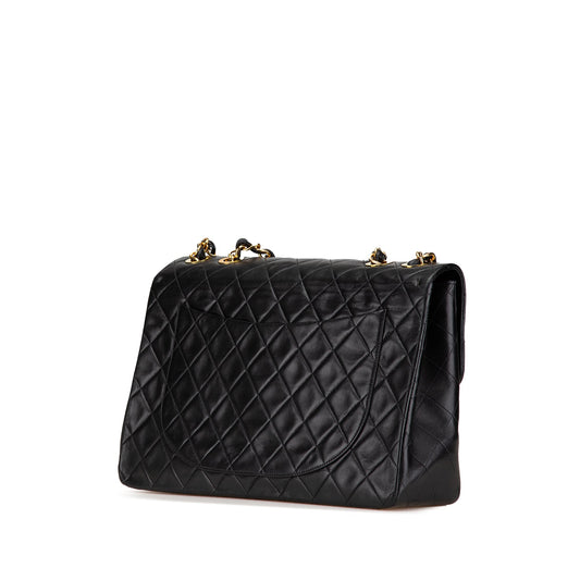 Black Chanel Maxi XL Classic Lambskin Single Flap Shoulder Bag