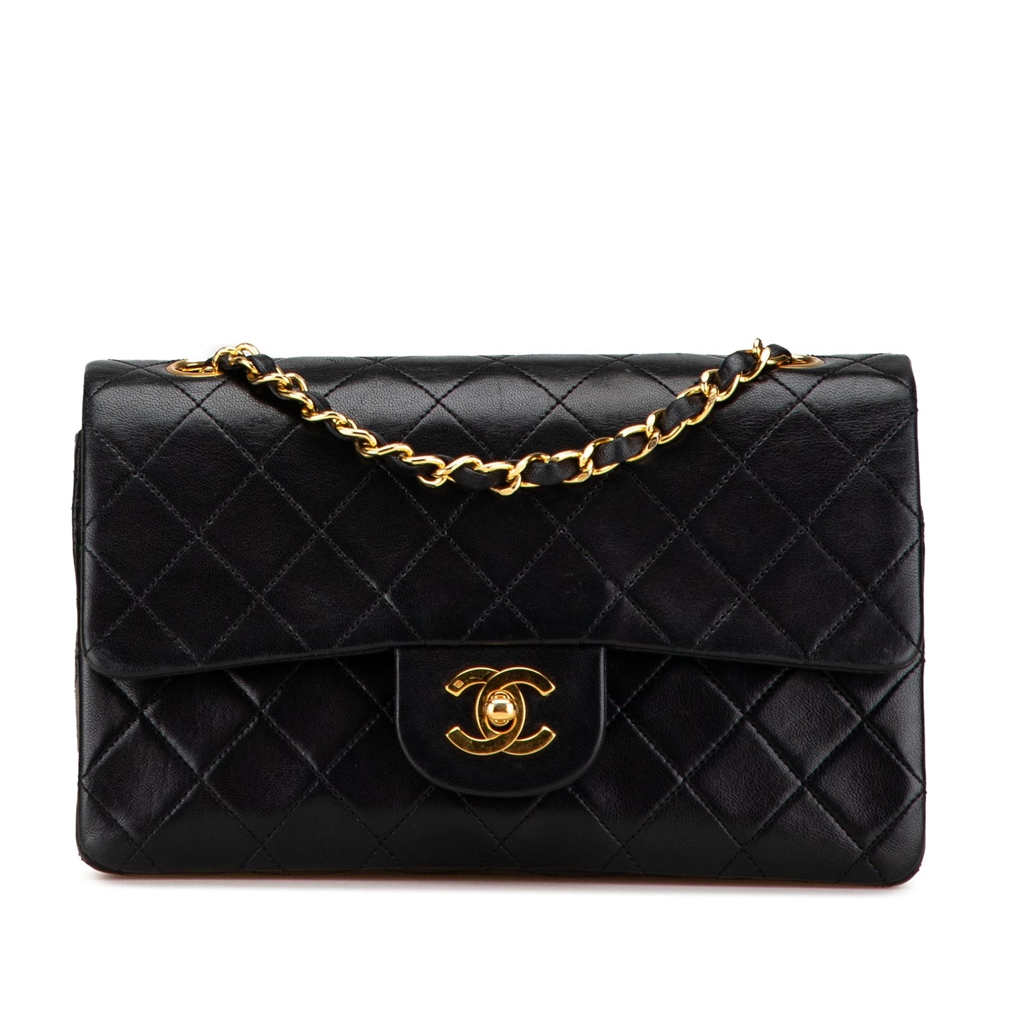 Black Chanel Small Classic Lambskin Double Flap Shoulder Bag