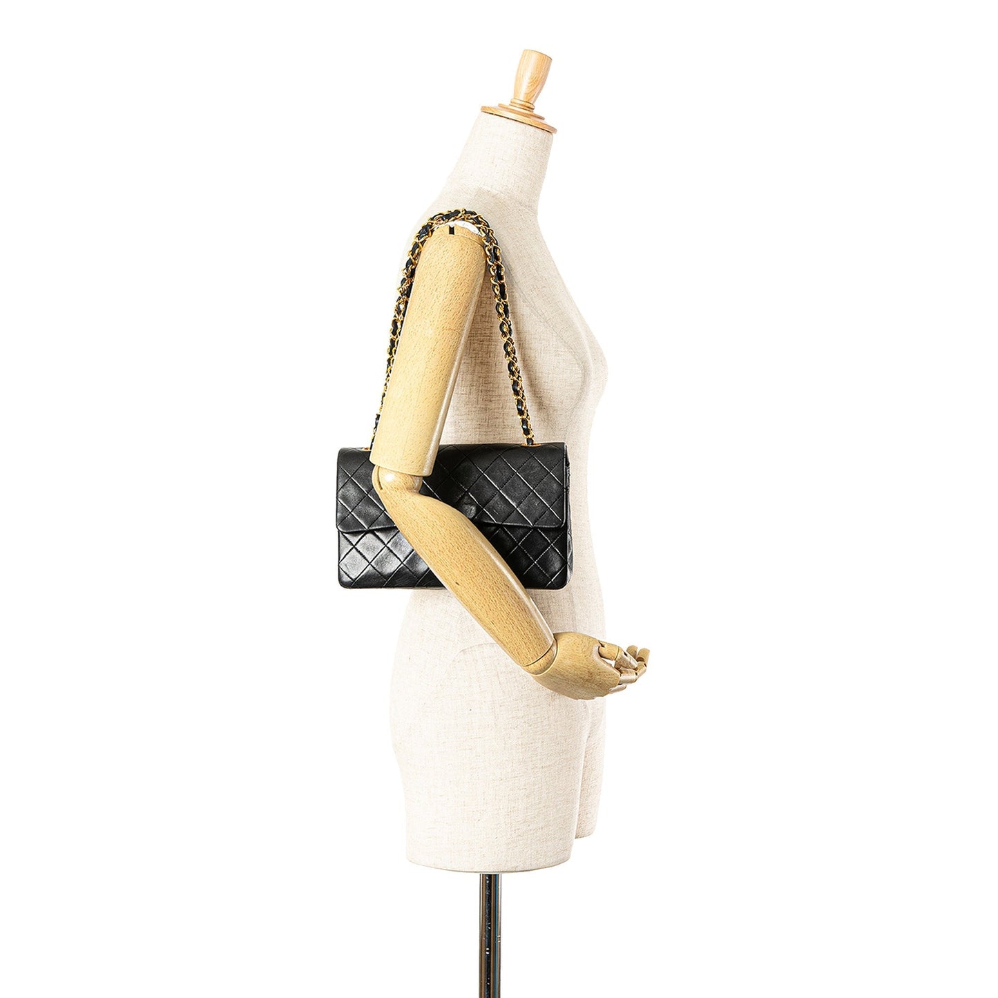 Black Chanel Small Classic Lambskin Double Flap Shoulder Bag