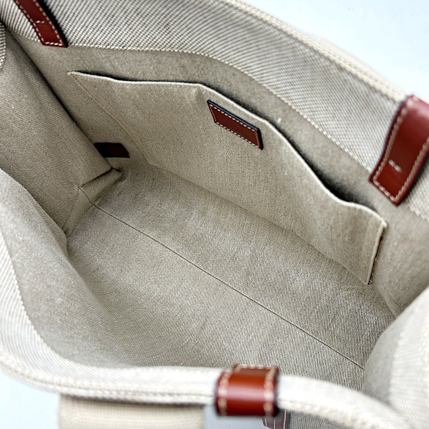 CHLOE Cotton Calfskin Medium Woody Ribbon Tote White Brown LA39604