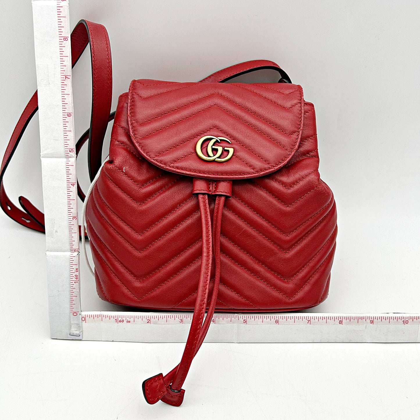 GUCCI Calfskin Matelasse GG Marmont Flap Backpack Hibiscus Red LA32914