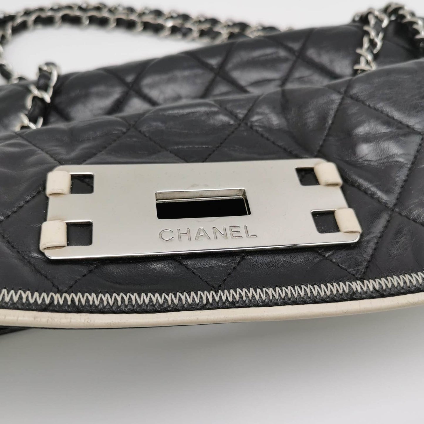 Chanel East West Mademoiselle Flap Bag 2008 Medium Black Leather Shoulder Bag